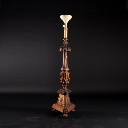 Ancient Neoclassical Style Floor Lamp Italy \'900 Carved Wood