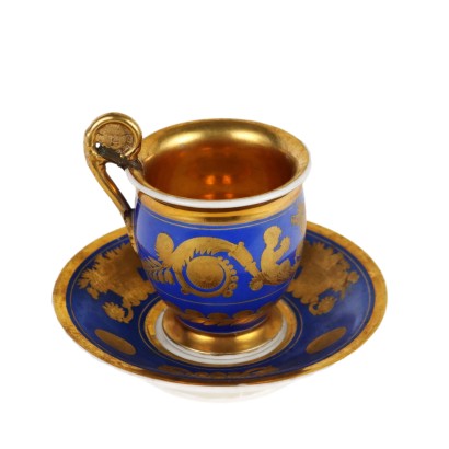 Antique Blue Cup with Saucer Porcelain France '800 Ceramics