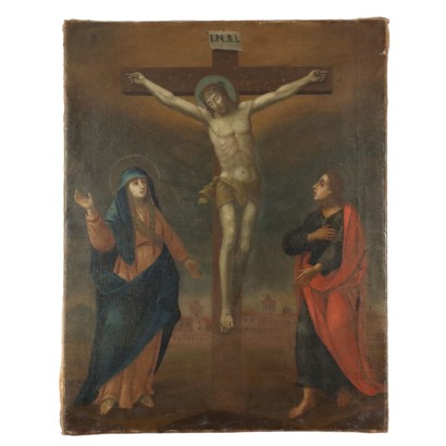 Antikes Gemälde '700-'800 Heiliger Subjket Kruzifix Öl auf Leinwand