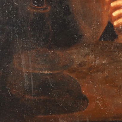 Peinture d'un jeune homme allumant une pipe