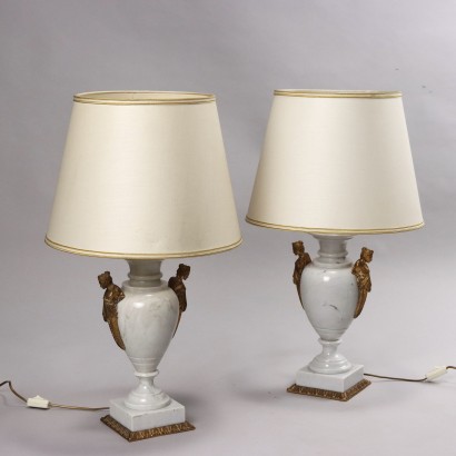 Pair of White Marble Lamps and