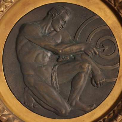 Basrelief aus Bronze mit der Figur von A, Basrelief mit der Figur eines Bogenschützen, Gedenktafel aus dem 20. Jahrhundert mit der Figur von Bassori