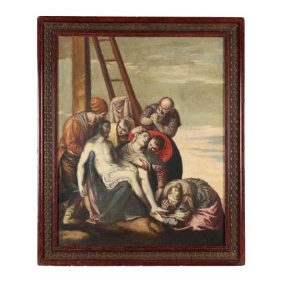 Antique Painting with Religious Subject Oil on Canvas XVII Century