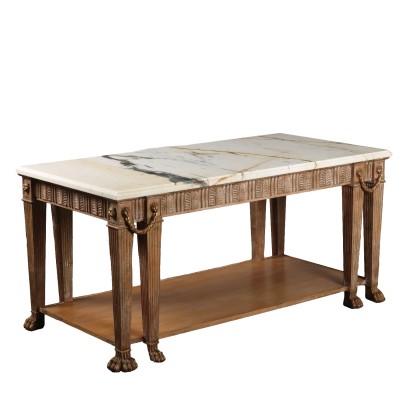 Antiker Tisch aus Holz und Marmor Italien des XX Jhs