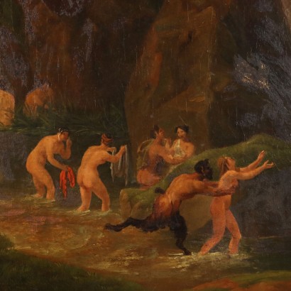 Painting with scene of nymphs and satyrs, nymphs and satyrs bathing