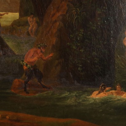 Gemälde mit Szene von Nymphen und Satyrn, badenden Nymphen und Satyrn