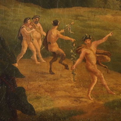 Painting with scene of nymphs and satyrs, nymphs and satyrs bathing