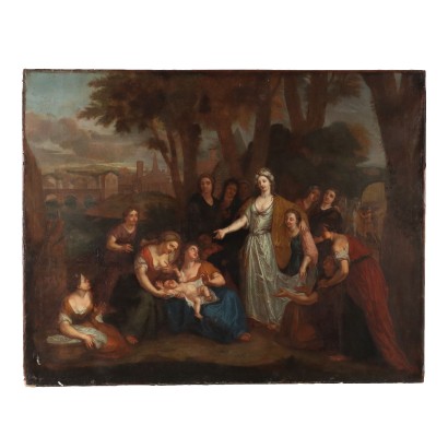 Antique Painting with Religious Subject Oil on Canvas XVIII Century