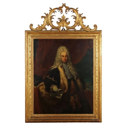 Antikes Gemälde Porträt eines Adliges Mannes Öl auf Leinwand '700
