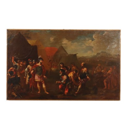 Antique Painting with Historical Subject Oil on Canvas XVII Century