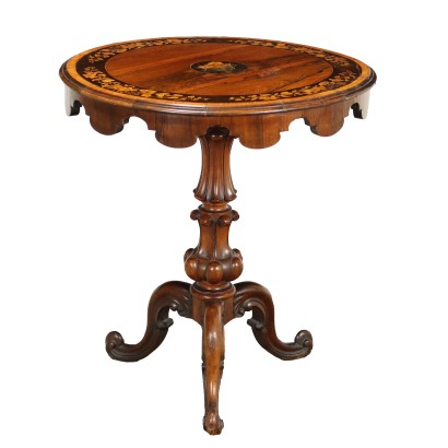 Antique Inlaid Table Veneered in Various Wood Essences England '800