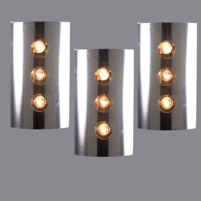 Groupe de 3 Lampes Vintage en Aluminium Italie Années 60-70
