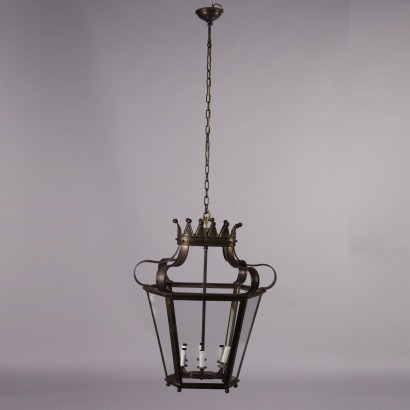 Antique 6 Light Lantern Brass Italy XX Century