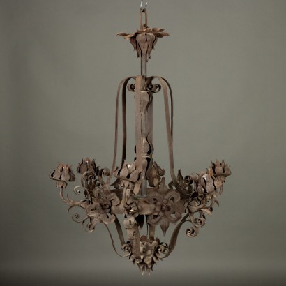 Antique Neo-Renaissance Chandelier 6 Lights Wrought Iron '800
