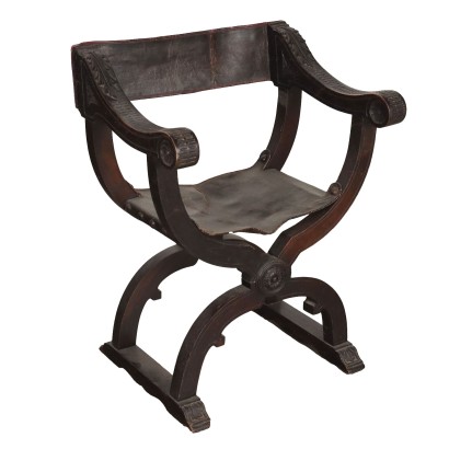 Antique Neo-Renaissance Chair Walnut Leather XIX Century