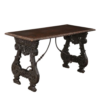 Table Baroque Ancienne Noyer Décorations Feuilles Éspagne '700