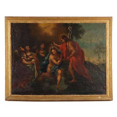 Antikes Gemälde mit Heiligen Subjekt Öl auf Leinwand des XVII Jhs