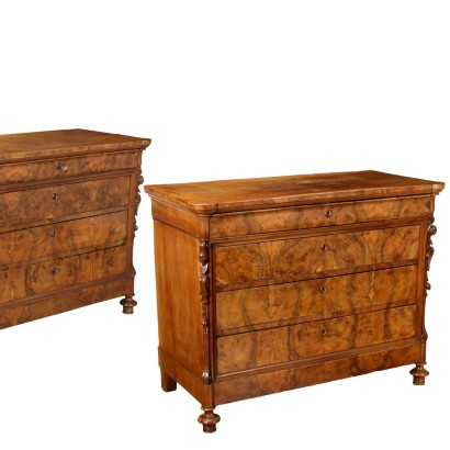 Paire de Commodes Anciennes Umbertino Noyer XIXe Siècle