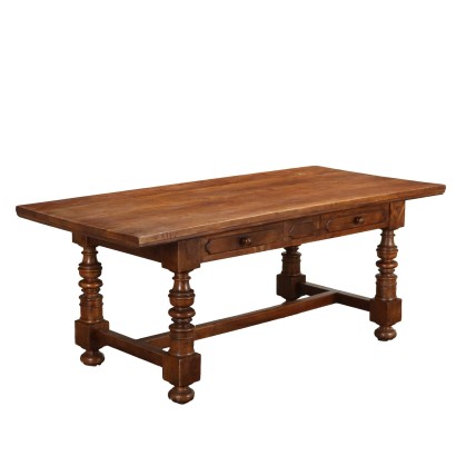 Table Ancienne en Style Baroque Noyer Peuplier Italie XXe Siècle
