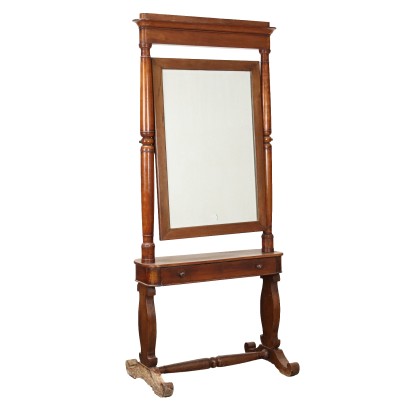 Antique Louis Philippe Cheval Mirror with Drawer XIX Century