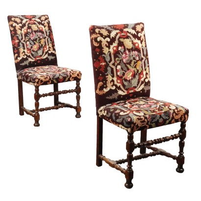 Pair of Antique Baroque Chairs Walnut Italy XVIII Century