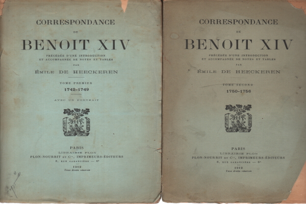 Correspondencia de Benoit XIV anterior a una introducción, Benoit XIV
