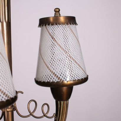 Ceiling Lamp Brass and Filigree Glass 1940s Italian Prodution