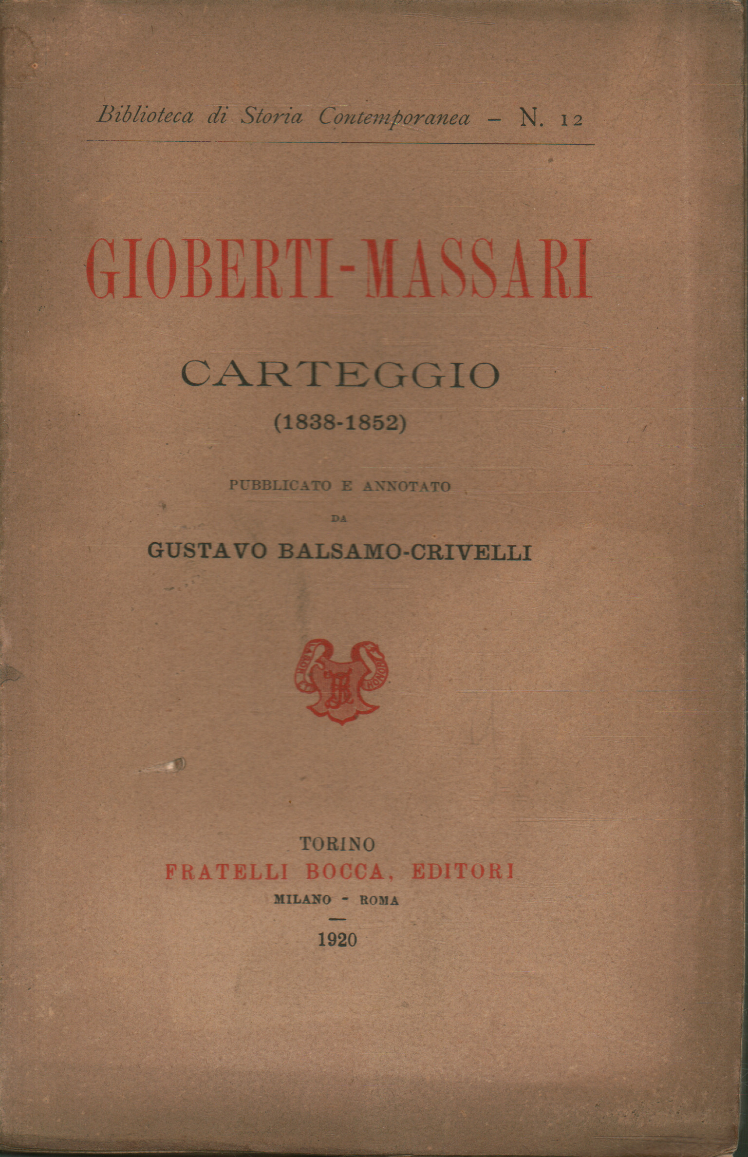 Correspondencia Gioberti-Massari (1838-1852)