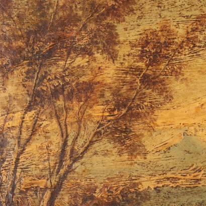 Landschaft mit Figuren Öl auf Leinwand Italien XX Jhd