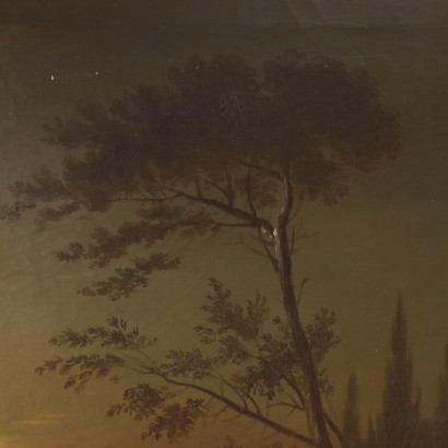 arte, arte italiano, pintura italiana del siglo XIX, Paisaje Nocturno Óleo sobre lienzo del XI