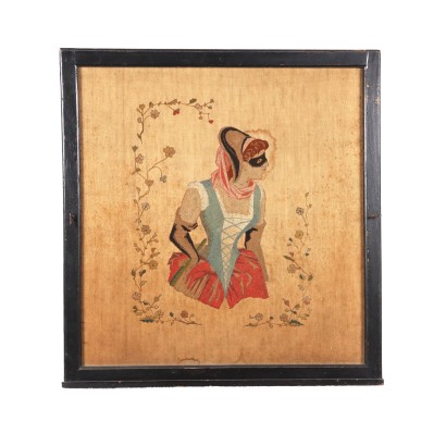 arte, arte italiano, pintura italiana del siglo XIX, bordado de niña de la mascarada en tela% 2