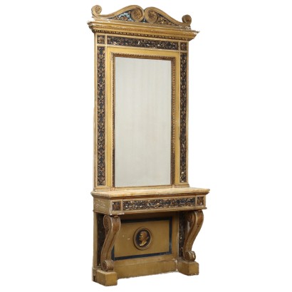 Antiker Konsole mit Spiegel Neoklassischen Stil Holz Italien XIX Jhd