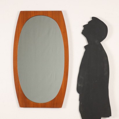 Miroir à Mur Verre et Teck Italie Années 1960